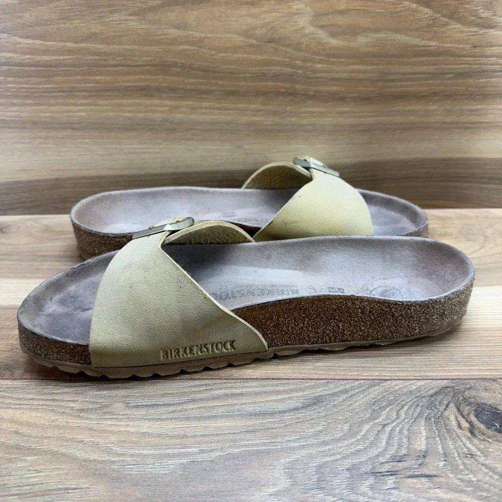 Birkenstock Madrid Vegan Sandals Womens 8 W EU 39 Beige Tan Slides